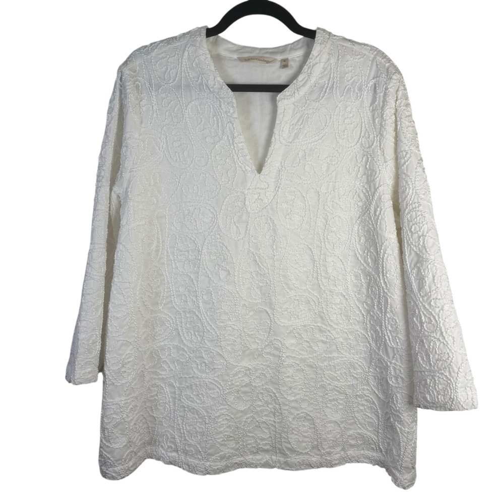 Soft Surroundings White Heavily Embroidered Lined‎ Tunic Top Size XS
